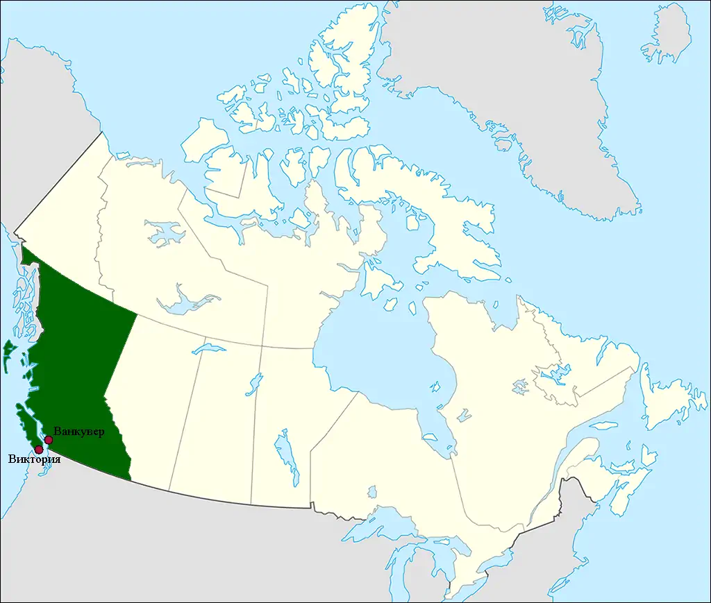 Британская Колумбия на карте Канады