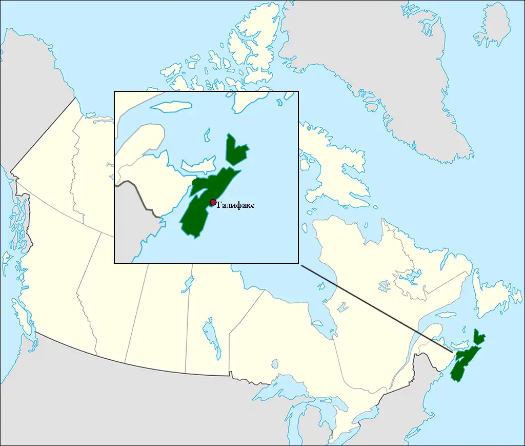 Провинция Новая Шотландия на карте Канады