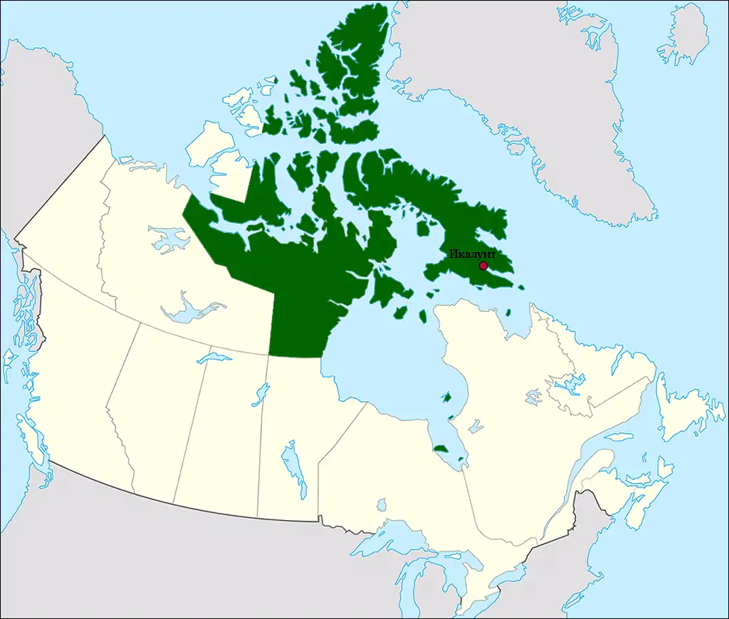 Территория Нунавут на карте Канады